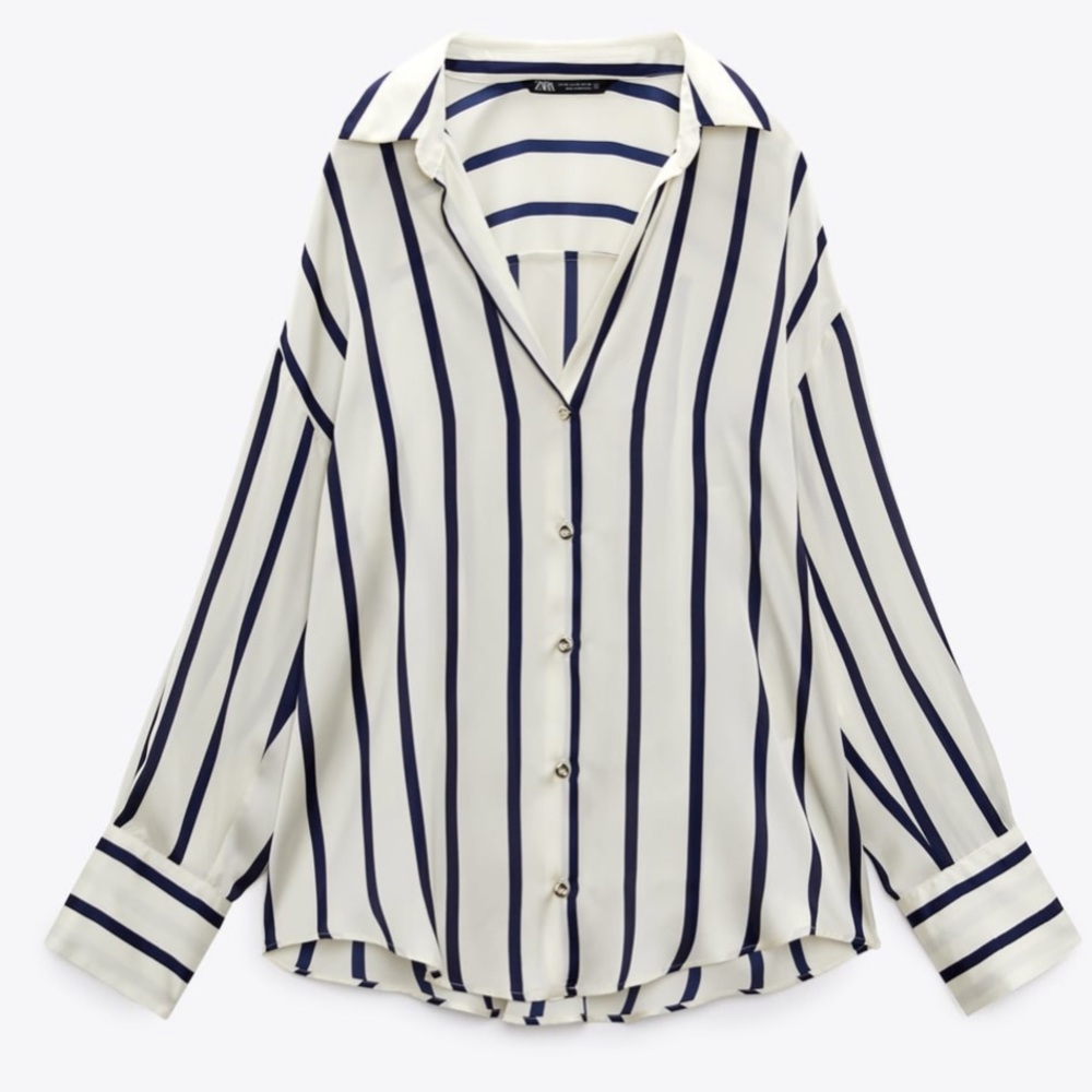 STRIPPED NAVY BLUE SATIN SHIRT